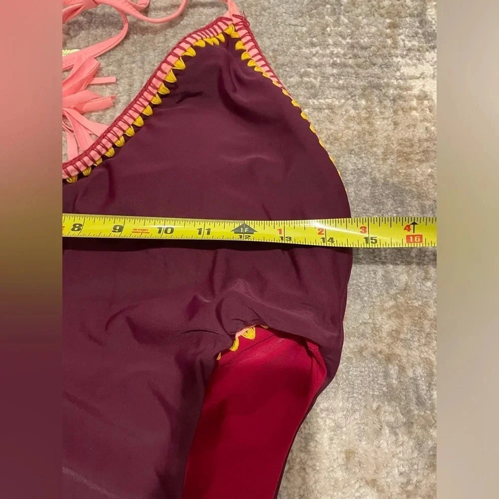 Jessica Simpson Reversible Embroidered Edge Monokini Purple/Deep Red - Picture 15 of 16